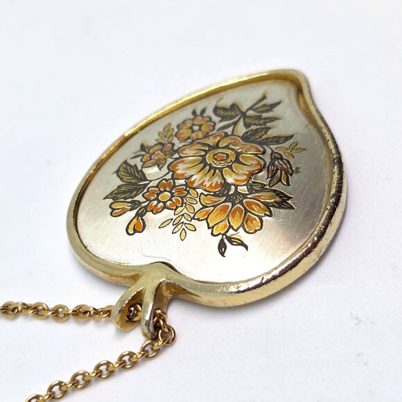 Vintage Reed & Barton Damascene Floral Heart Pendant with Amway GF 16' Chain - Picture 3 of 13